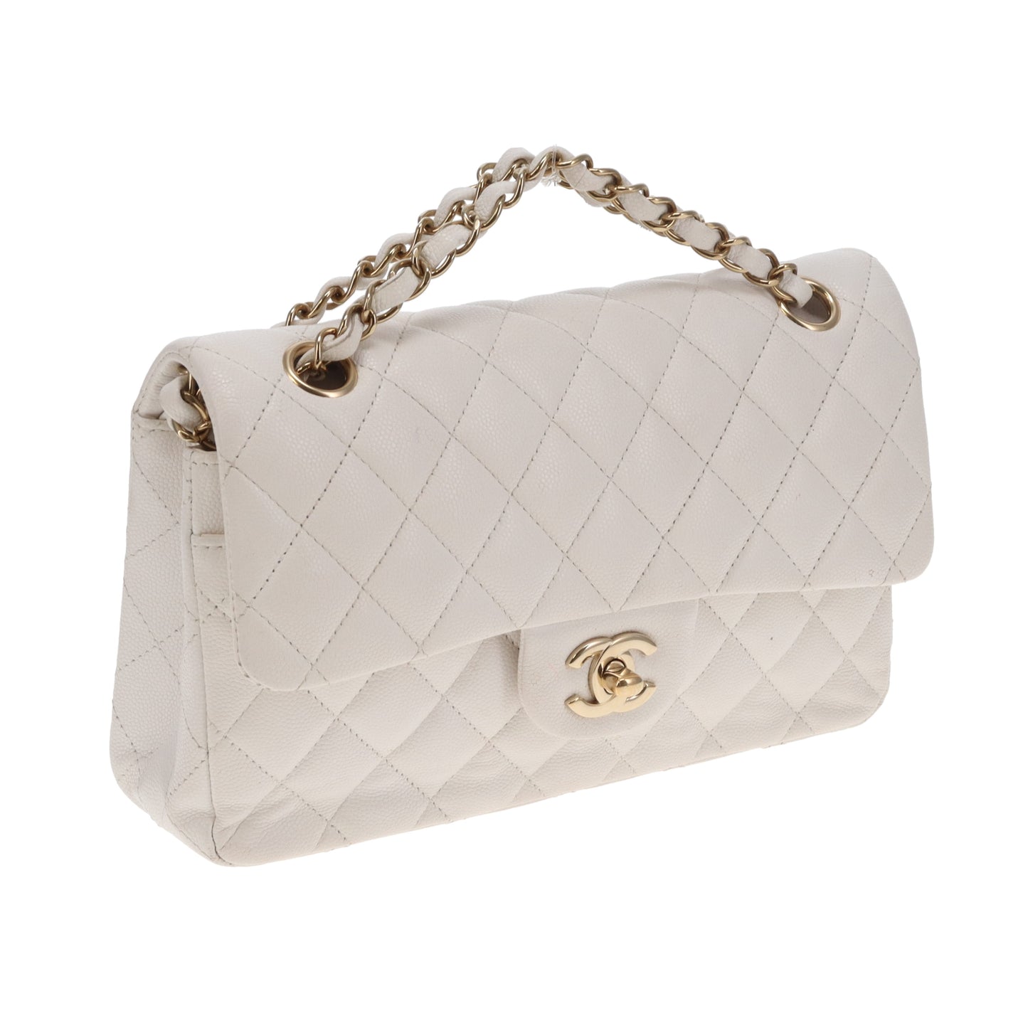 Chanel Classic Double Flap Small White Caviar GHW (NFID)