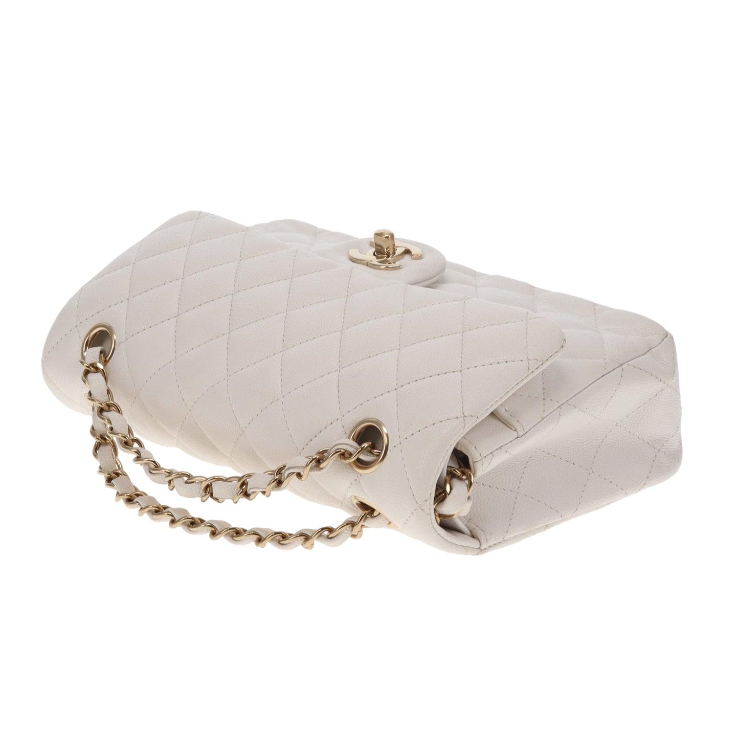 Chanel Classic Double Flap Small White Caviar GHW (NFID)