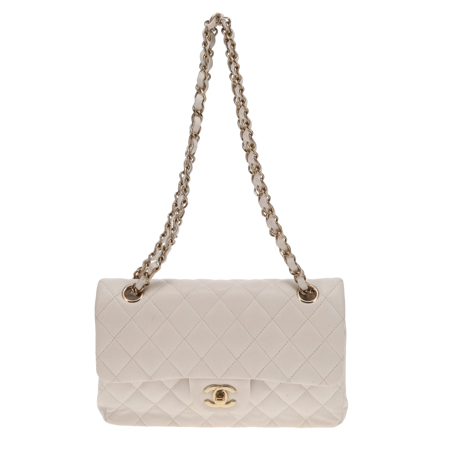 Chanel Classic Double Flap Small White Caviar GHW (NFID)