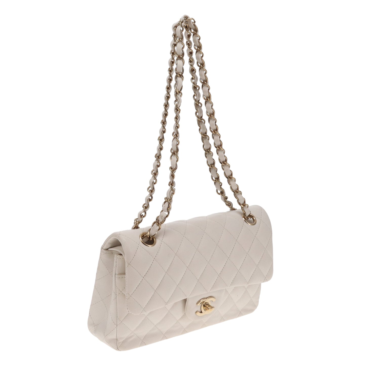 Chanel Classic Double Flap Small White Caviar GHW (NFID)