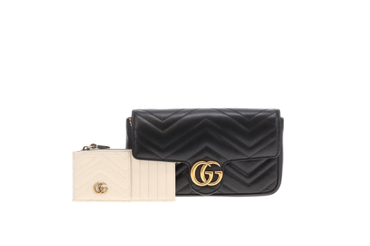 Gucci Marmont 20 Black Leather with White Card Holder