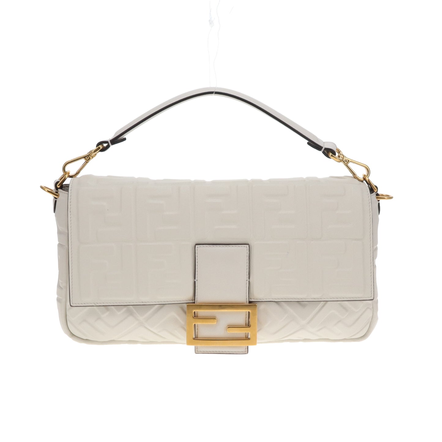 Fendi Bauette Large White Lambskin Zucca Embossed