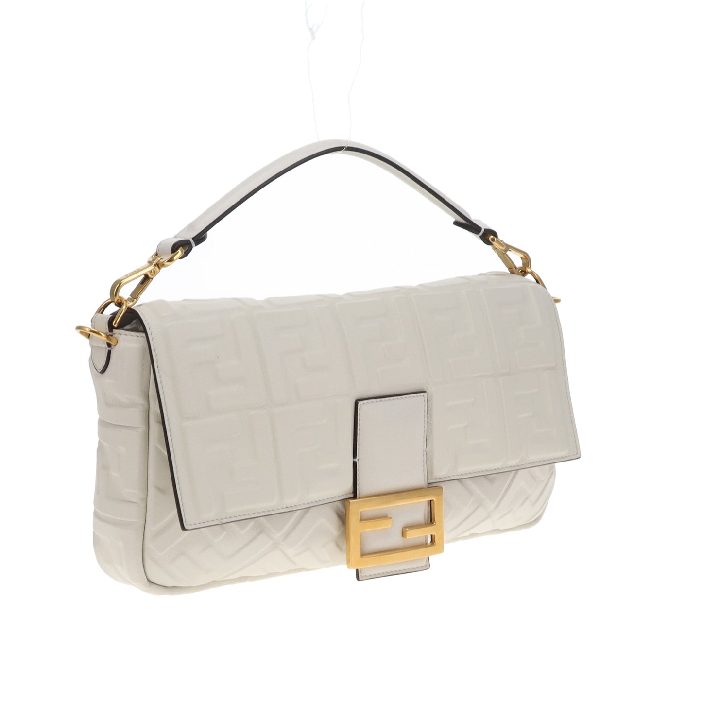 Fendi Bauette Large White Lambskin Zucca Embossed
