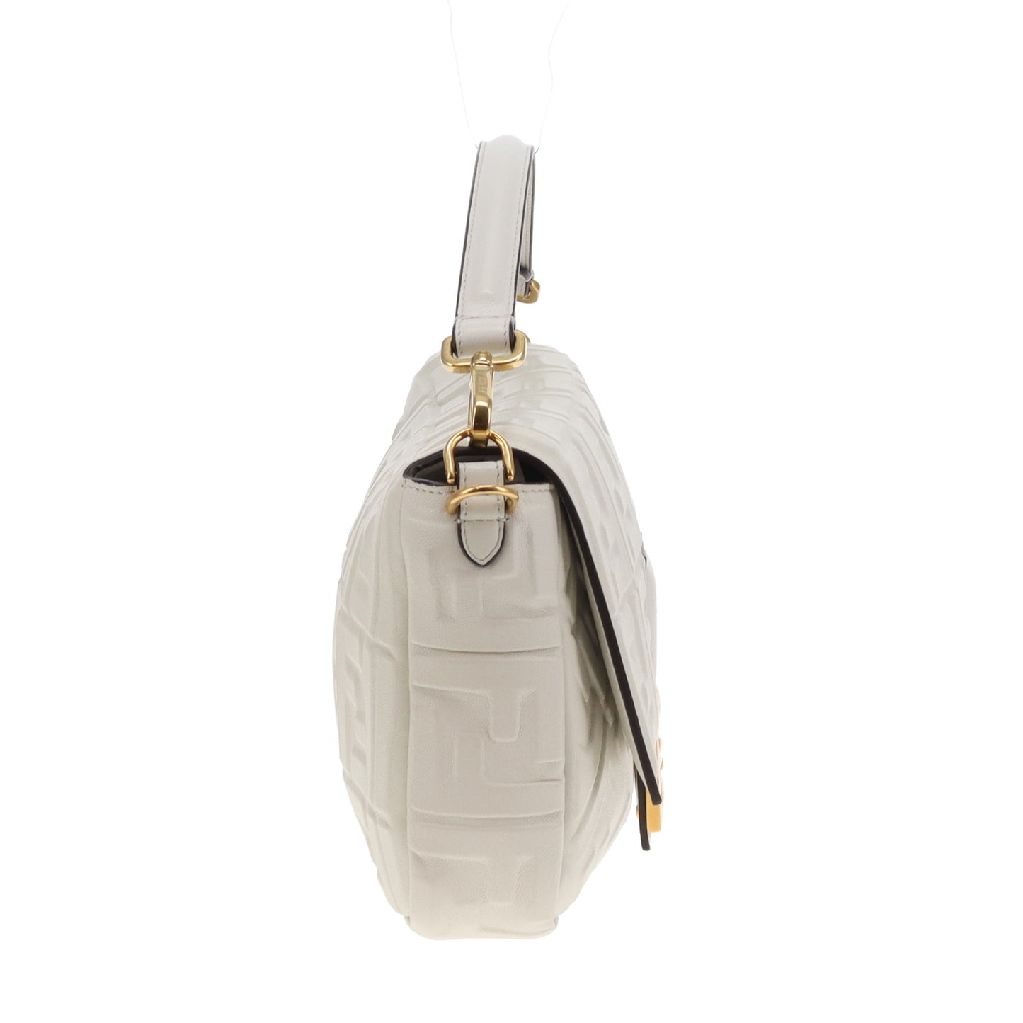 Fendi Bauette Large White Lambskin Zucca Embossed