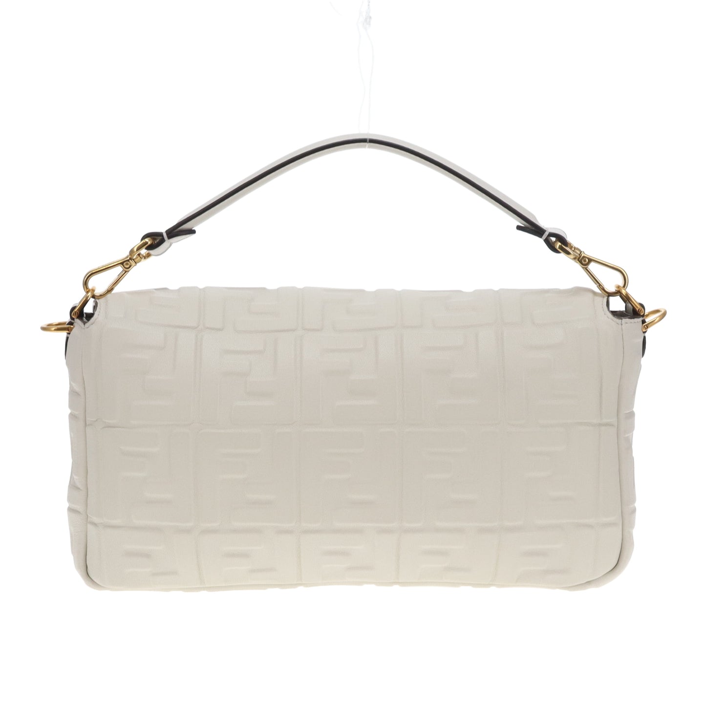 Fendi Bauette Large White Lambskin Zucca Embossed