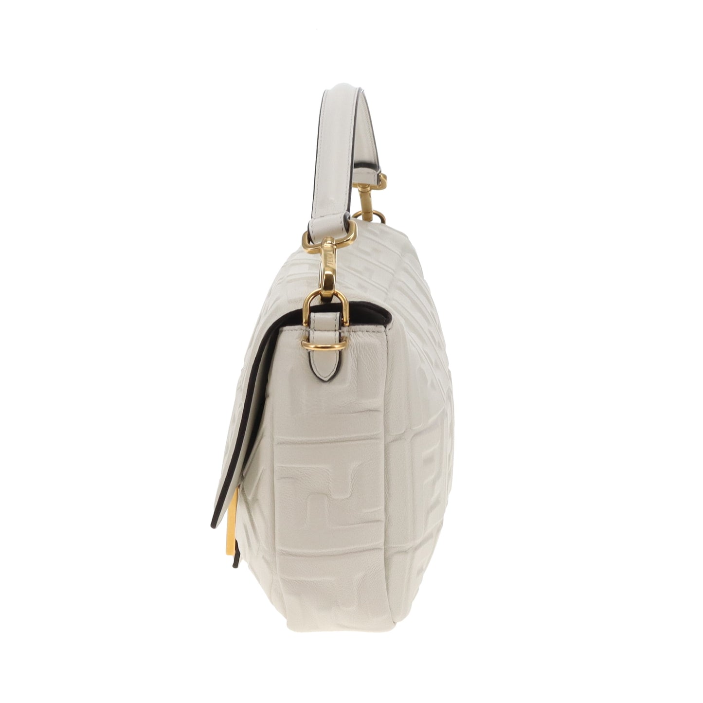 Fendi Bauette Large White Lambskin Zucca Embossed