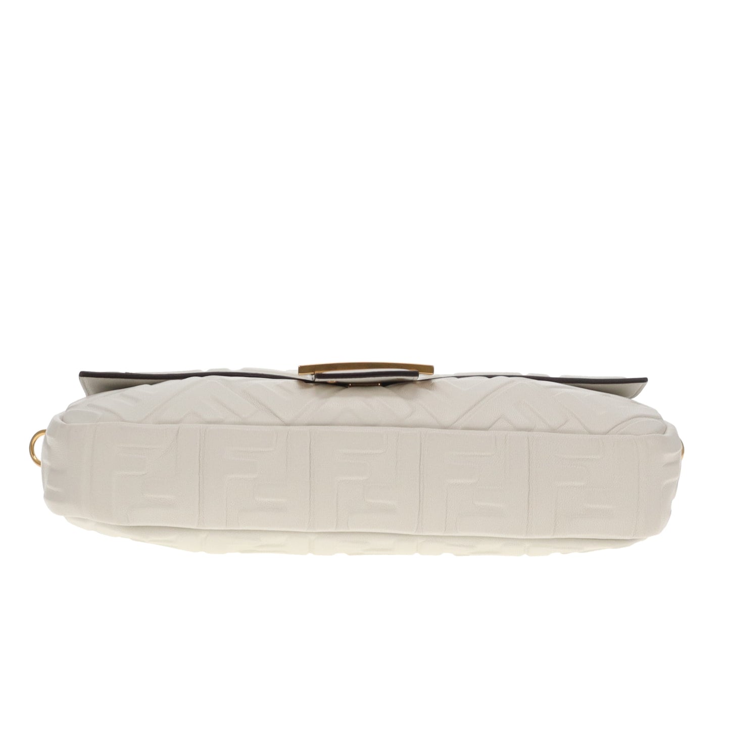 Fendi Bauette Large White Lambskin Zucca Embossed