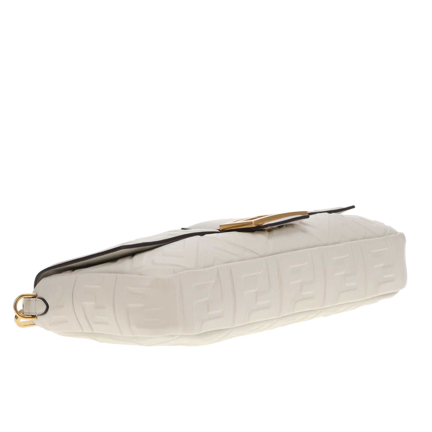 Fendi Bauette Large White Lambskin Zucca Embossed