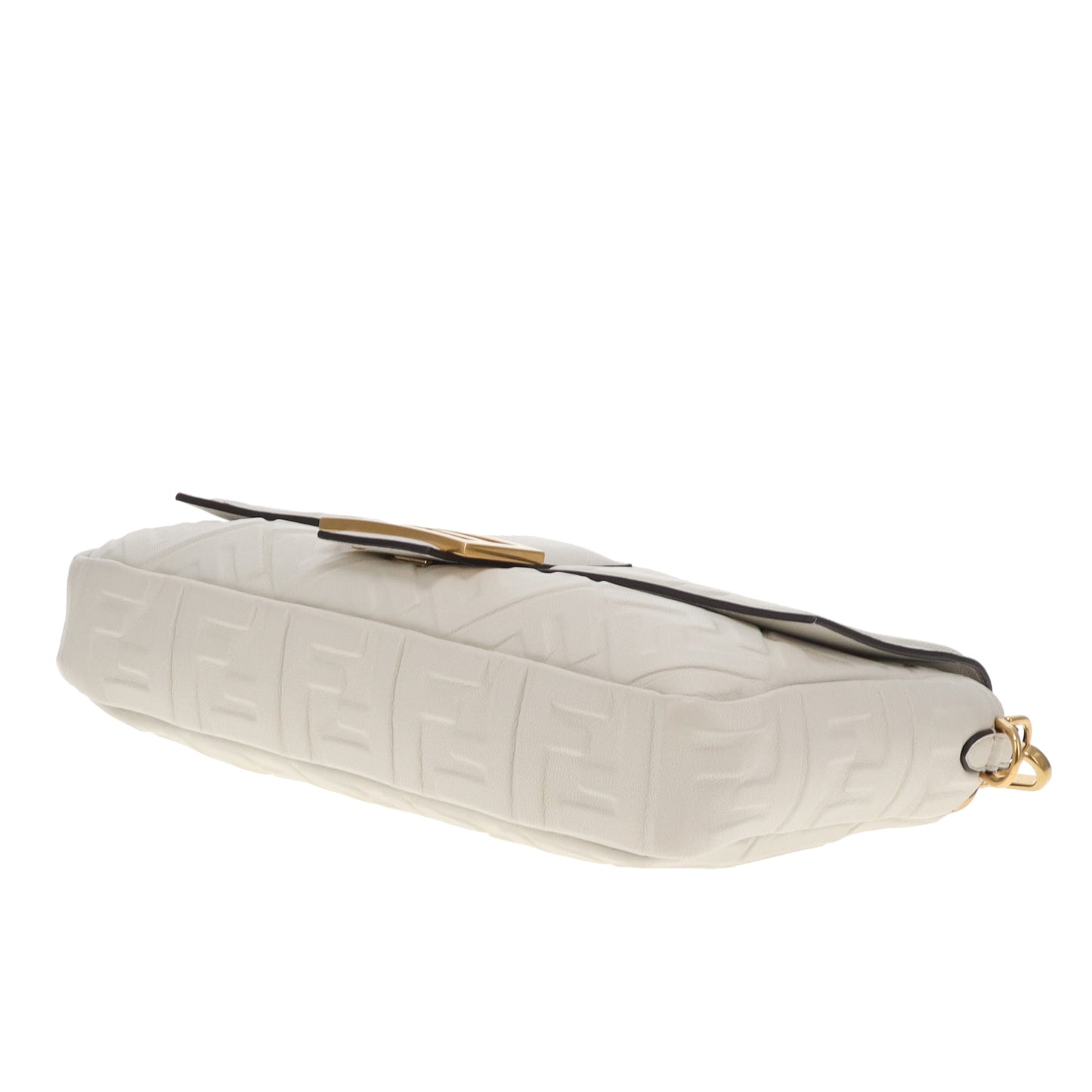 Fendi Bauette Large White Lambskin Zucca Embossed