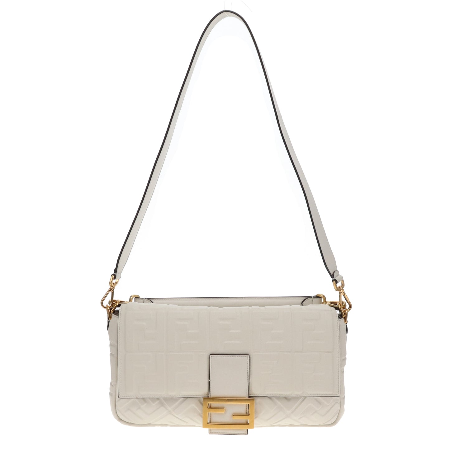 Fendi Bauette Large White Lambskin Zucca Embossed