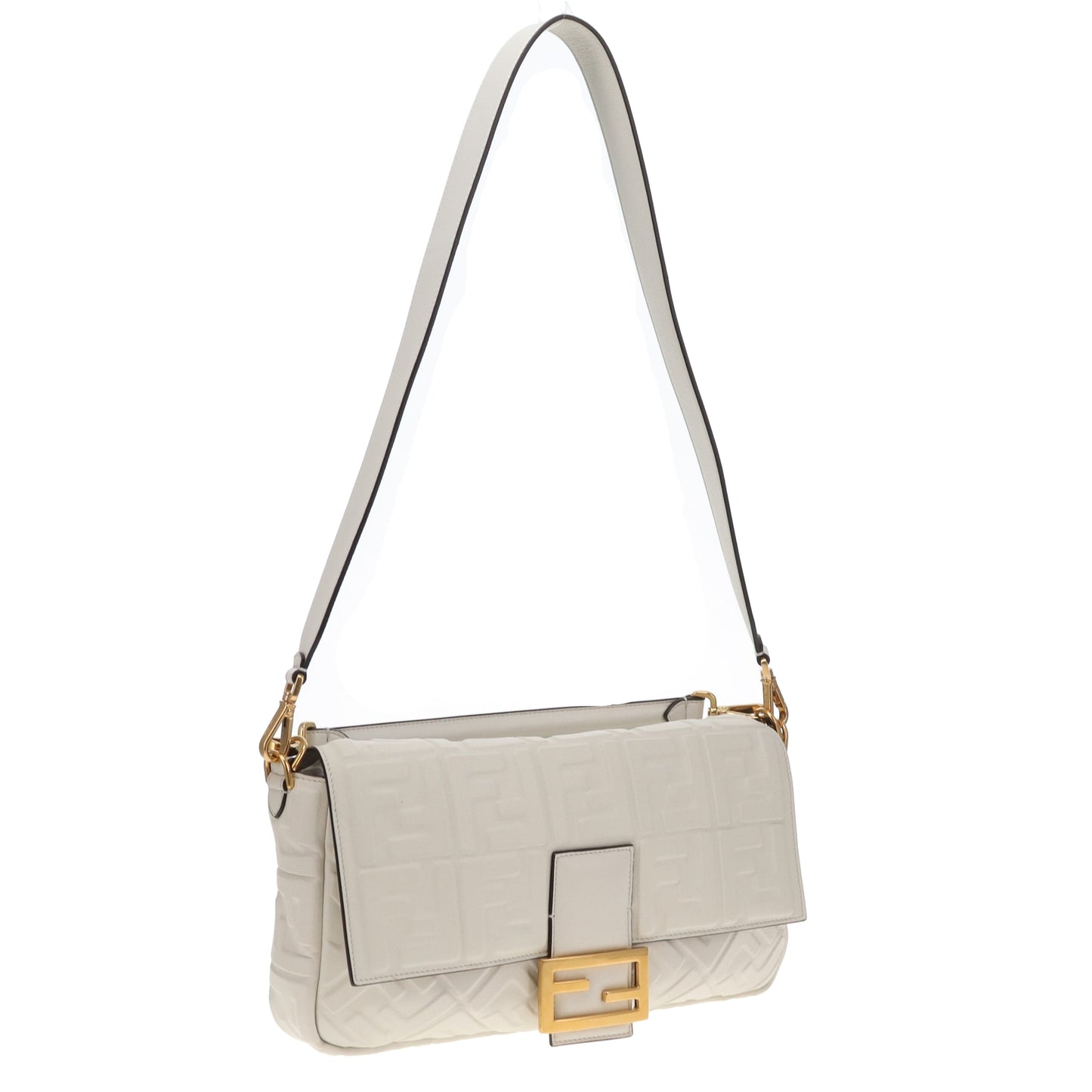 Fendi Bauette Large White Lambskin Zucca Embossed