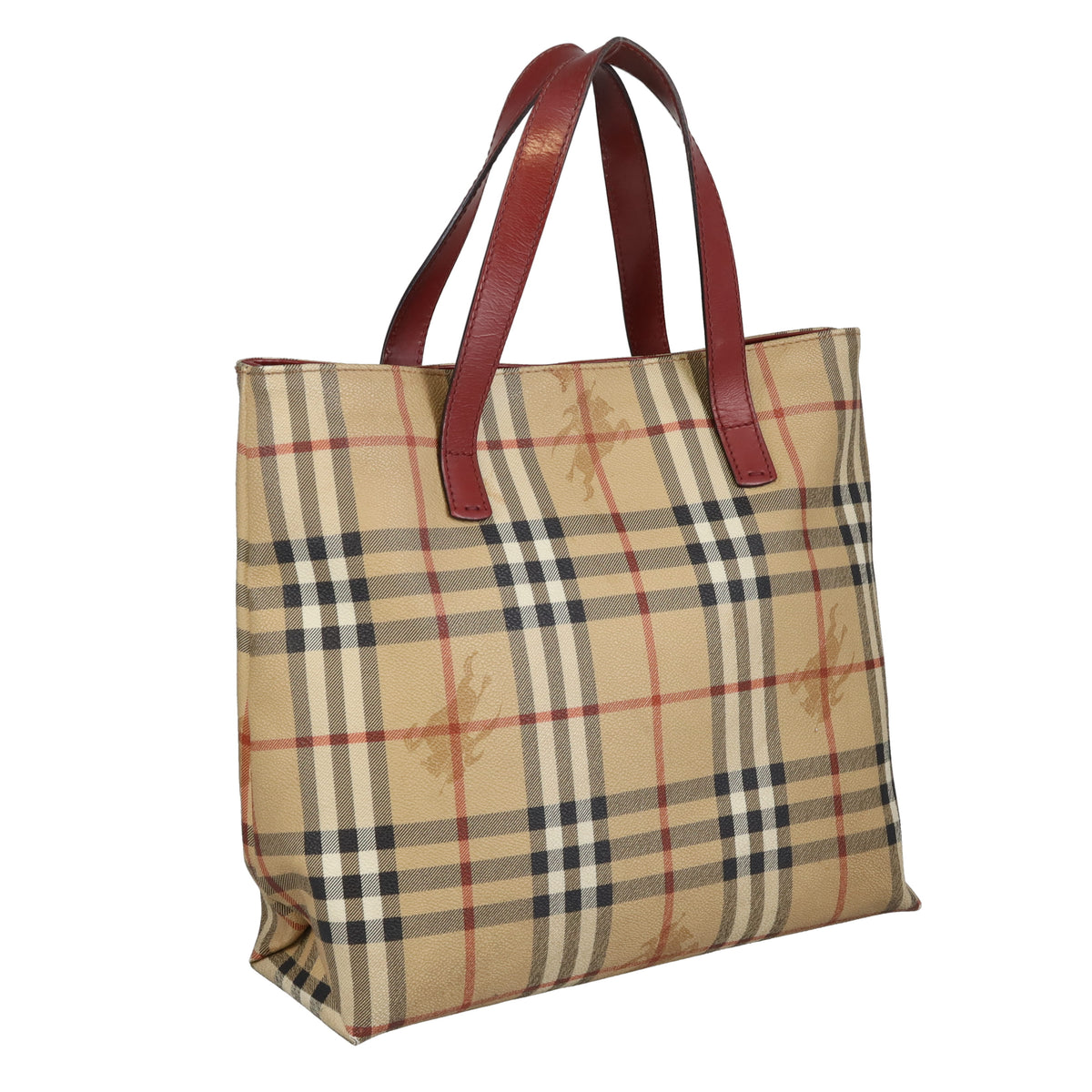 Burberry Tote Coated Canvas and Red Leather Trim Vintage
