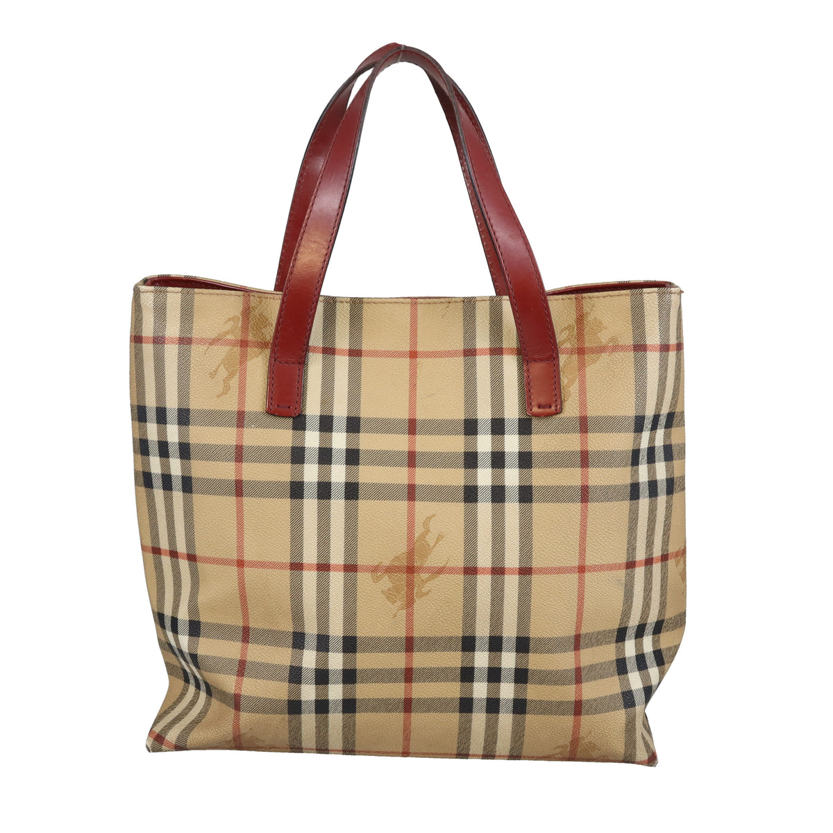 Burberry Tote Coated Canvas and Red Leather Trim Vintage