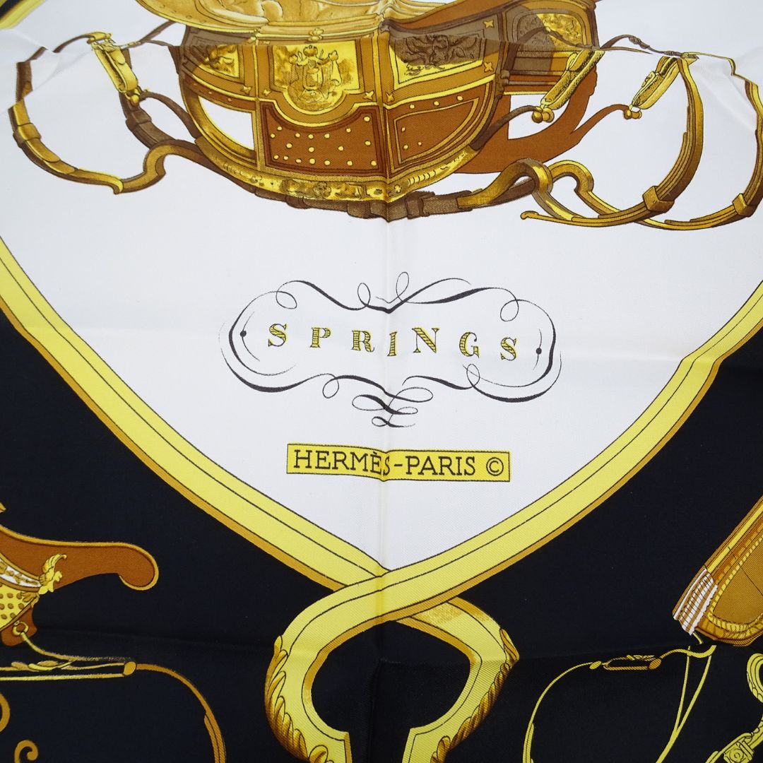 Hermes Springs Scarf 90 Navy/Gold 100% Silk