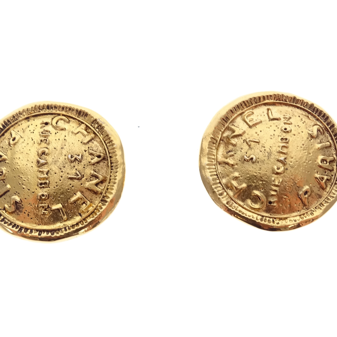Chanel Vintage Rue Cambon Goldtone Coin Clip On Earrings