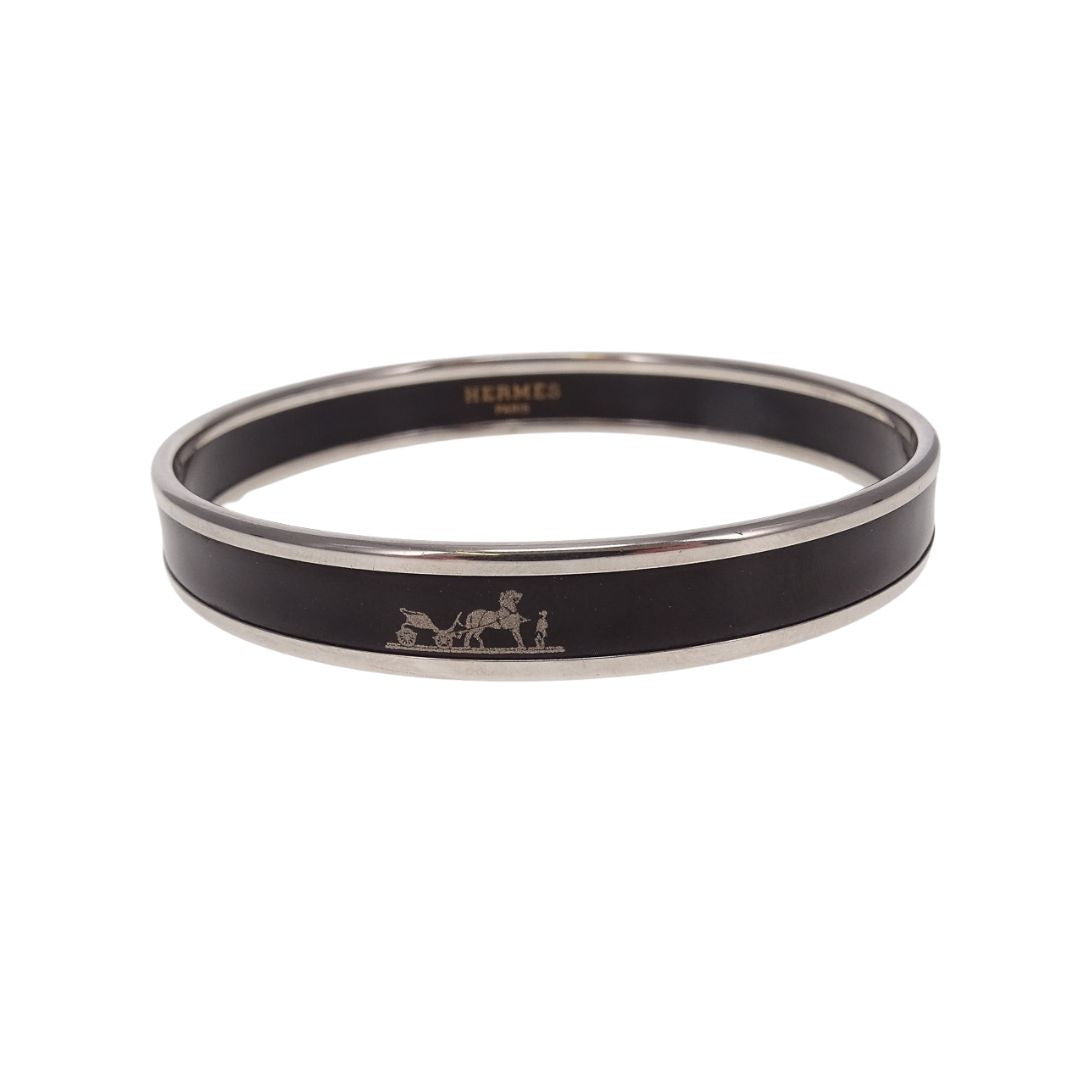 Hermes Printed Enamel Bangle Narrow Black Small