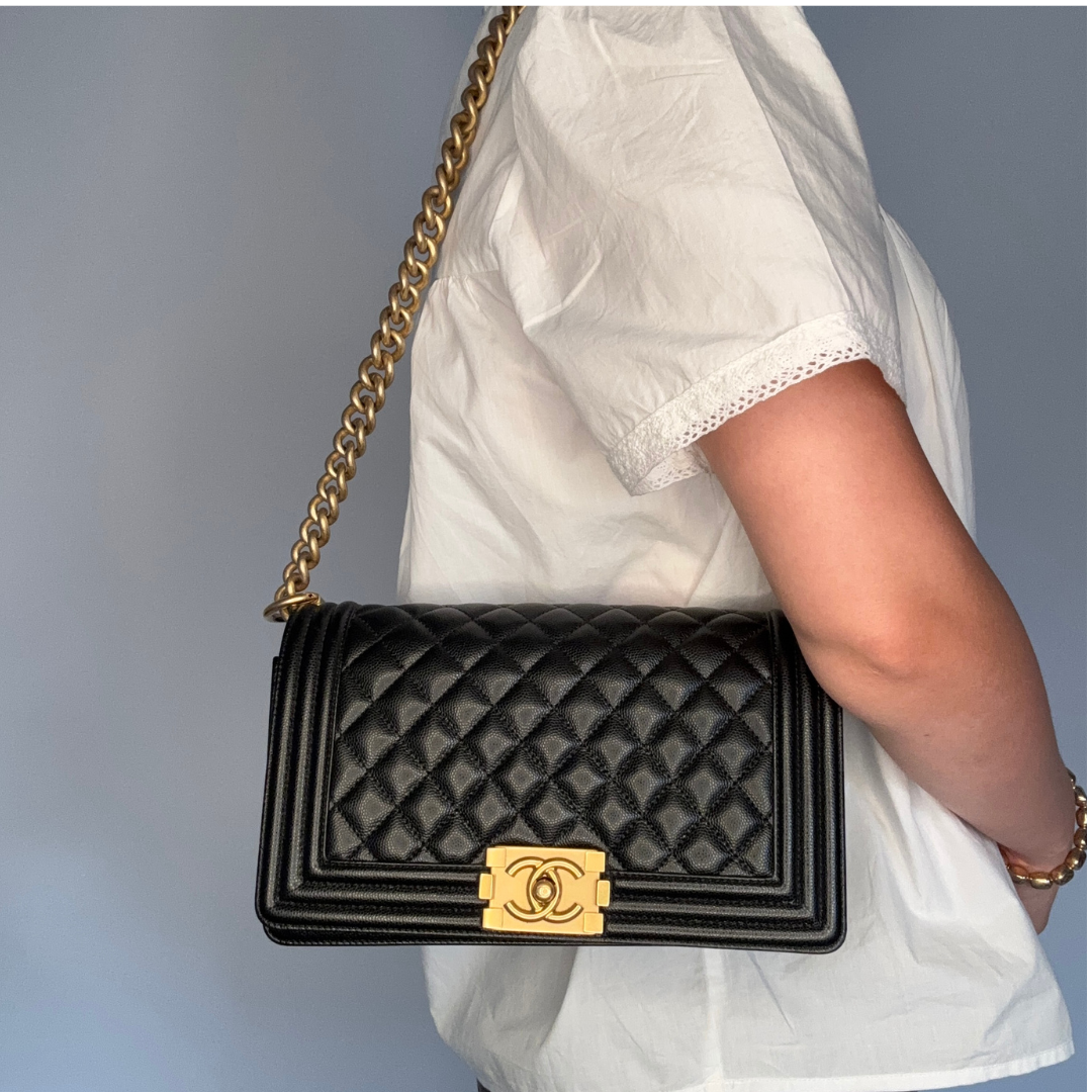 Chanel Boy Bag Medium Black Caviar 2021 With Gold Hardware