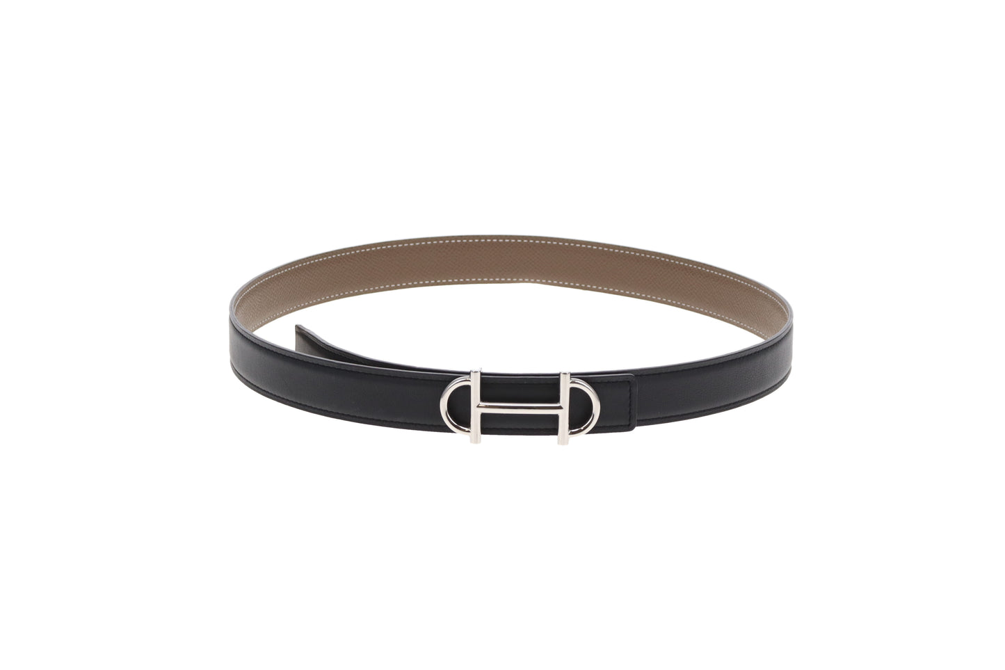 Hermes 24mm Gamma Buckle & Reversible Noir/Etoupe Belt 80cm