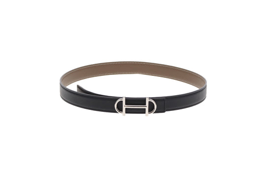 Hermes 24mm Gamma Buckle & Reversible Noir/Etoupe Belt 80cm
