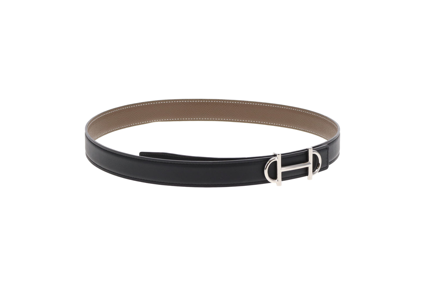 Hermes 24mm Gamma Buckle & Reversible Noir/Etoupe Belt 80cm