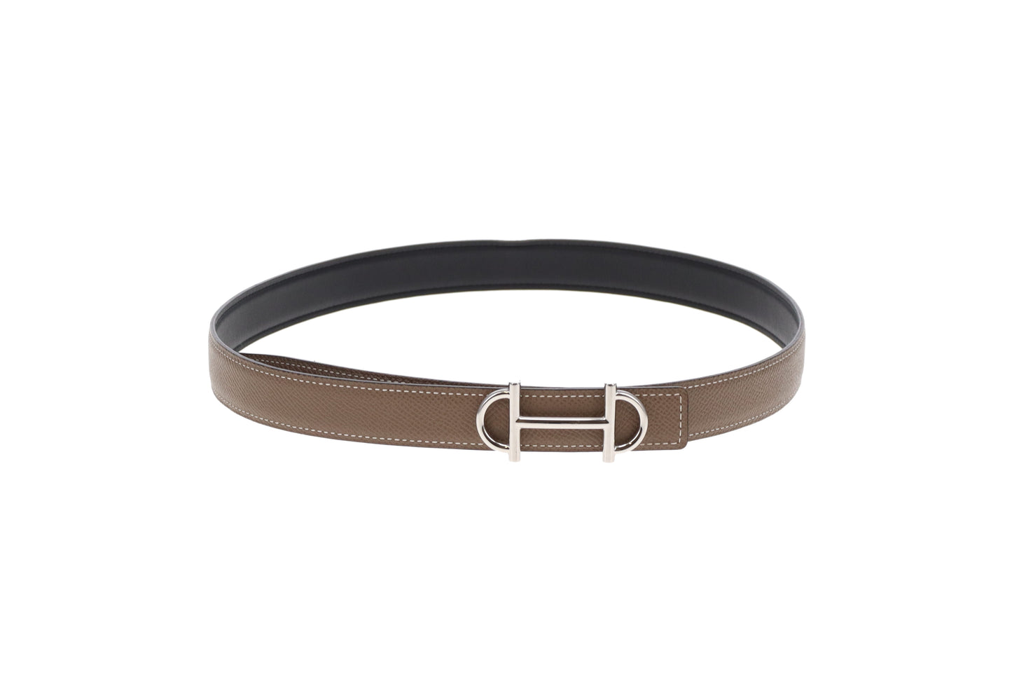 Hermes 24mm Gamma Buckle & Reversible Noir/Etoupe Belt 80cm