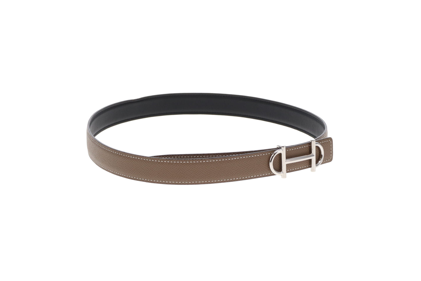 Hermes 24mm Gamma Buckle & Reversible Noir/Etoupe Belt 80cm