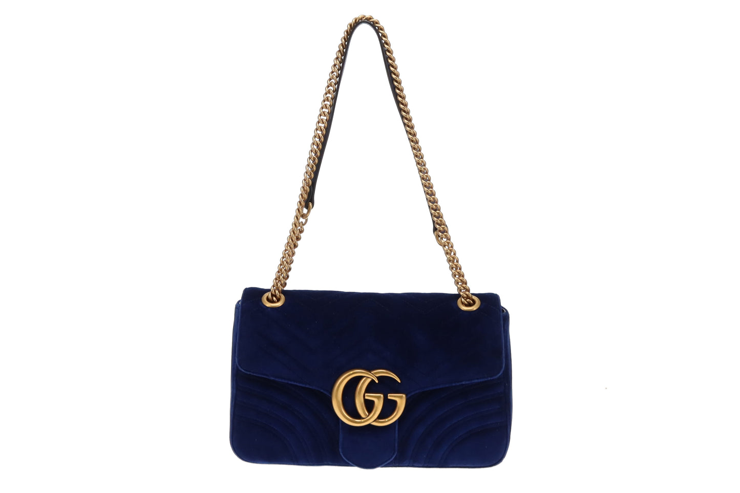 Gucci Blue Velvet GHW Medium Marmont Flap Bag