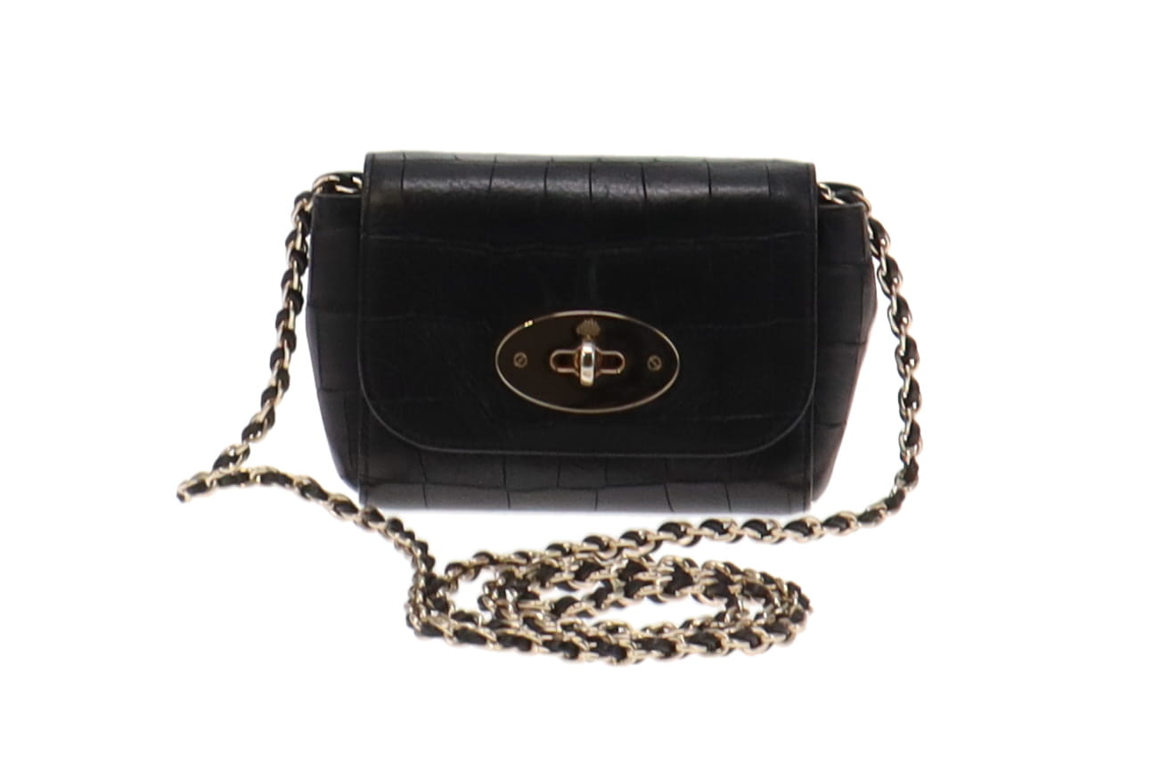 Mulberry Black Croc Embossed Leather Mini Lily