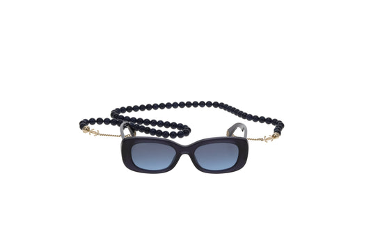 Chanel Sunglasses on Beaded Chain Navy 5488