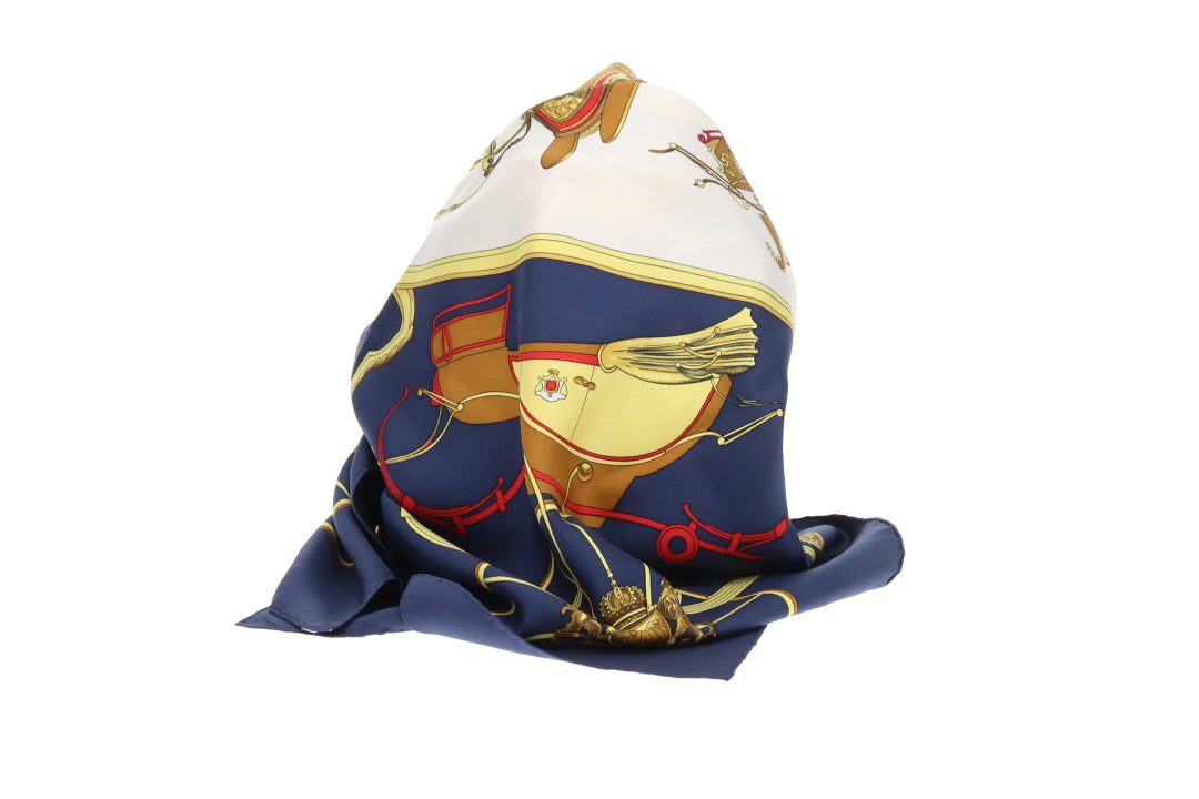 Hermes Springs Navy 100% Silk Scarf 90