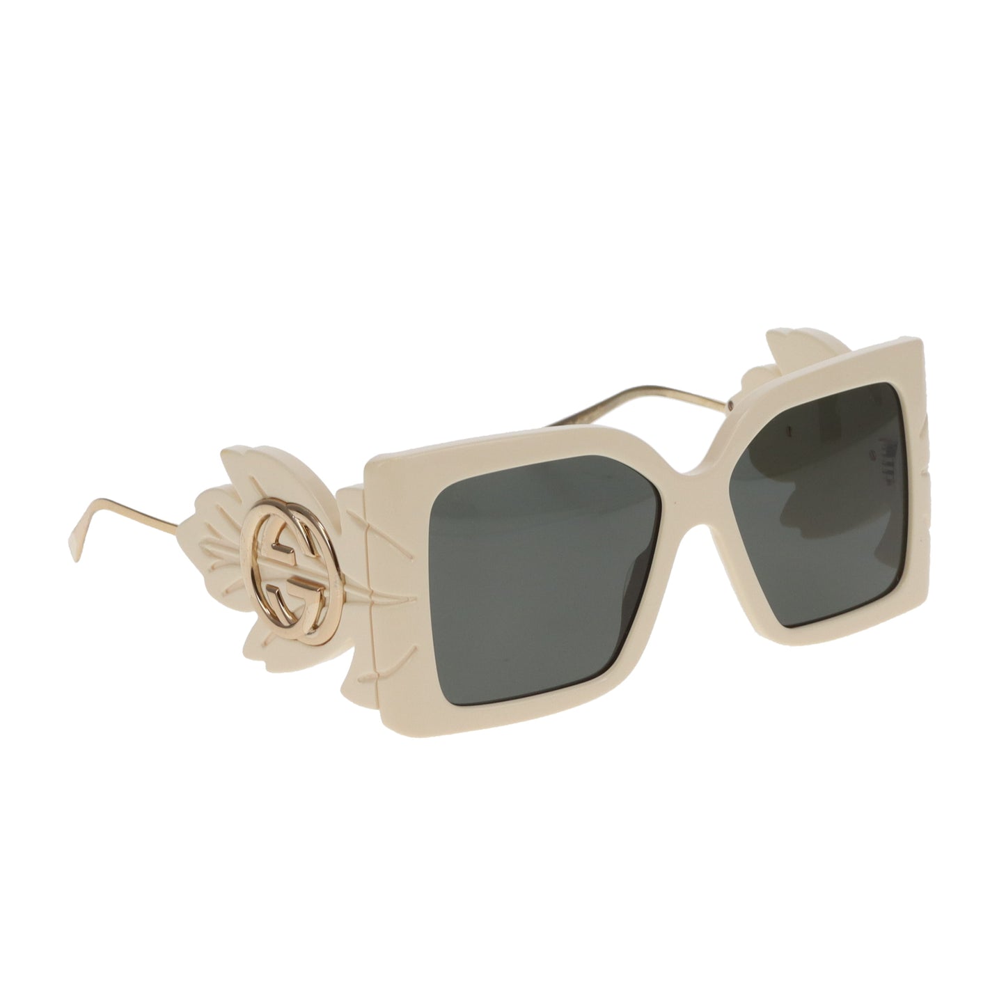 Lunettes de soleil Gucci Monture oversize branche à détail feuille Ivoire