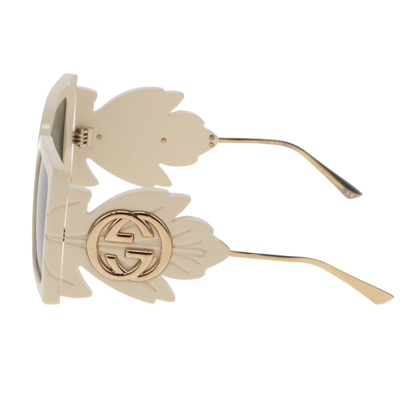 Lunettes de soleil Gucci Monture oversize branche à détail feuille Ivoire