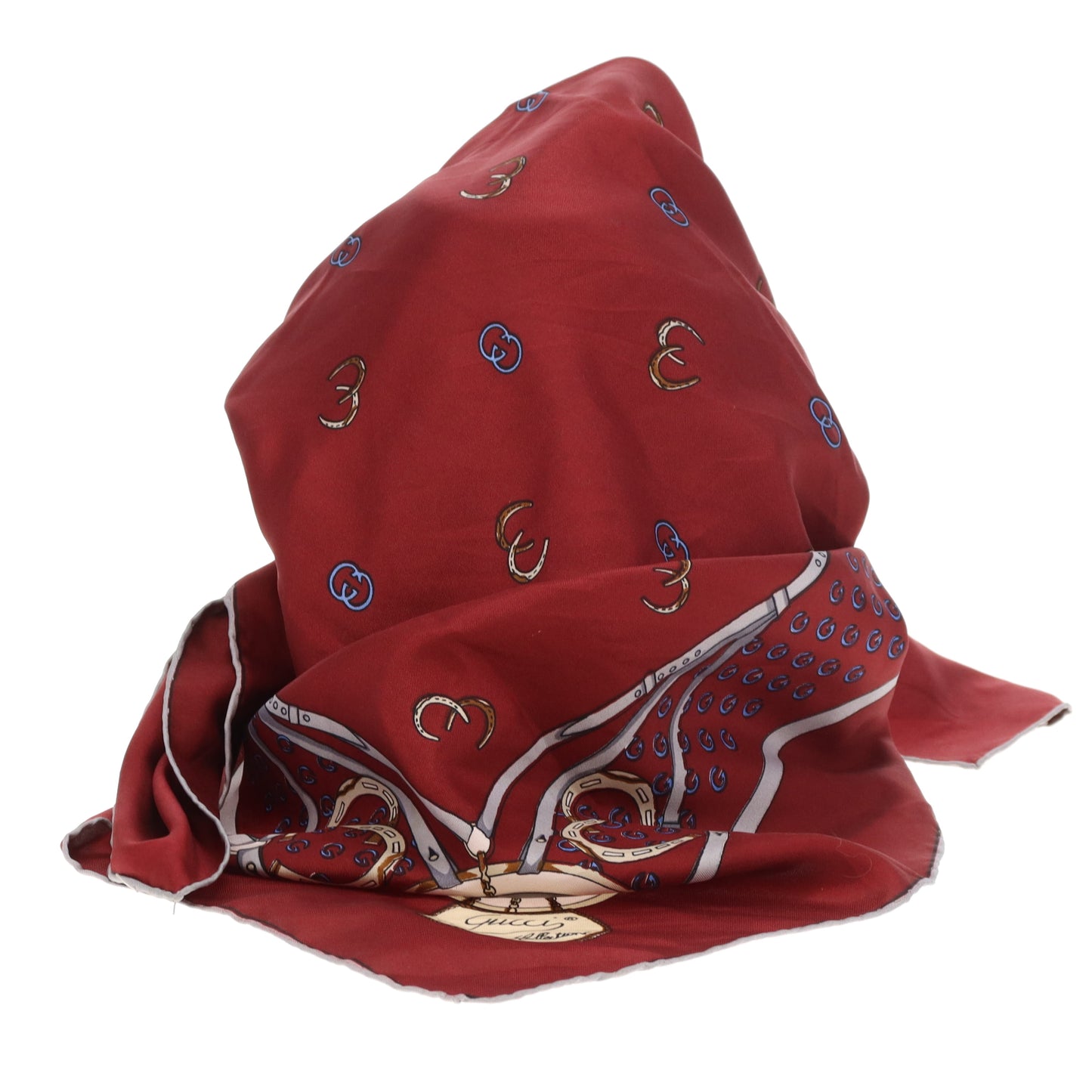 Gucci Horseshoe Silk Scarf 90cm Burgundy