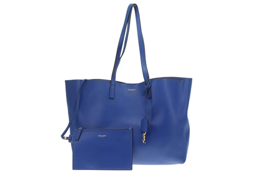 Saint Laurent East West Shopping Tote Blue Leather