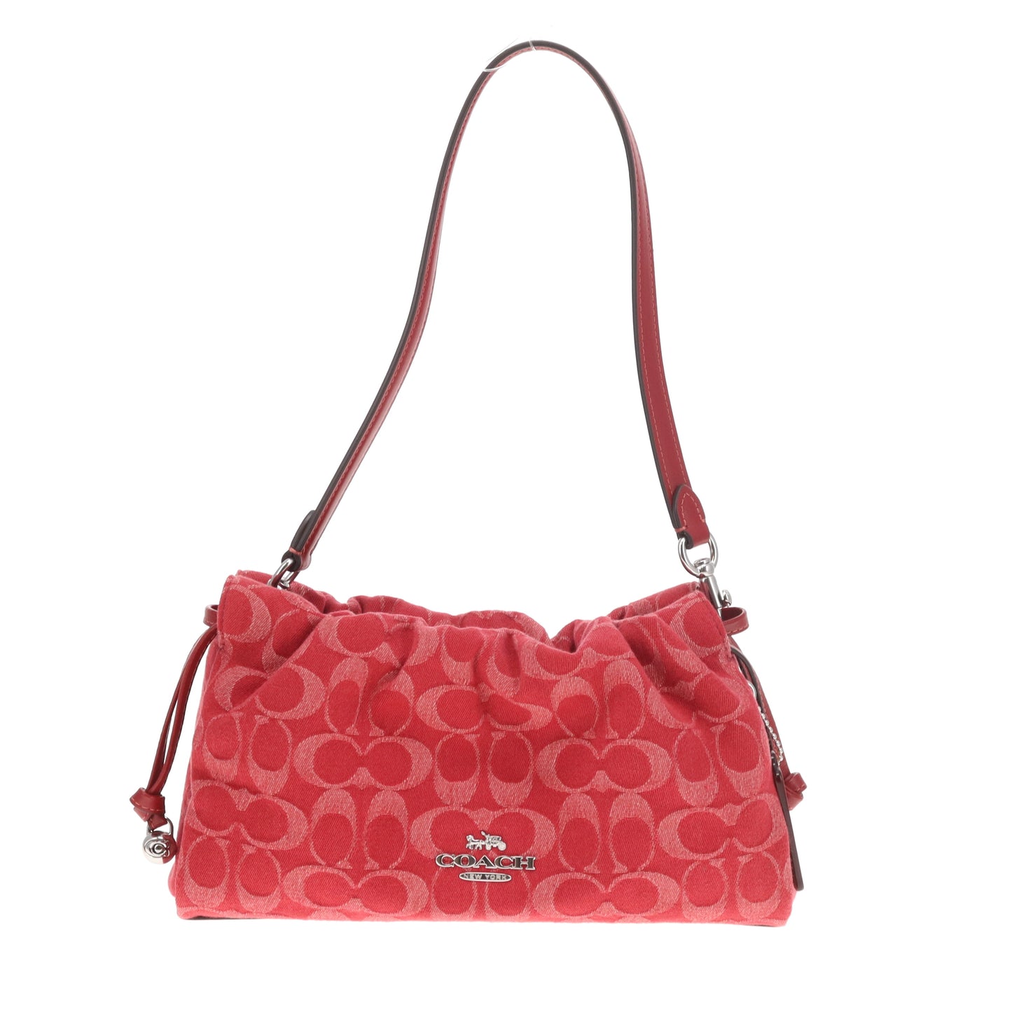 Coach Faye Pouch Shoulder Bag Red Signature Denim