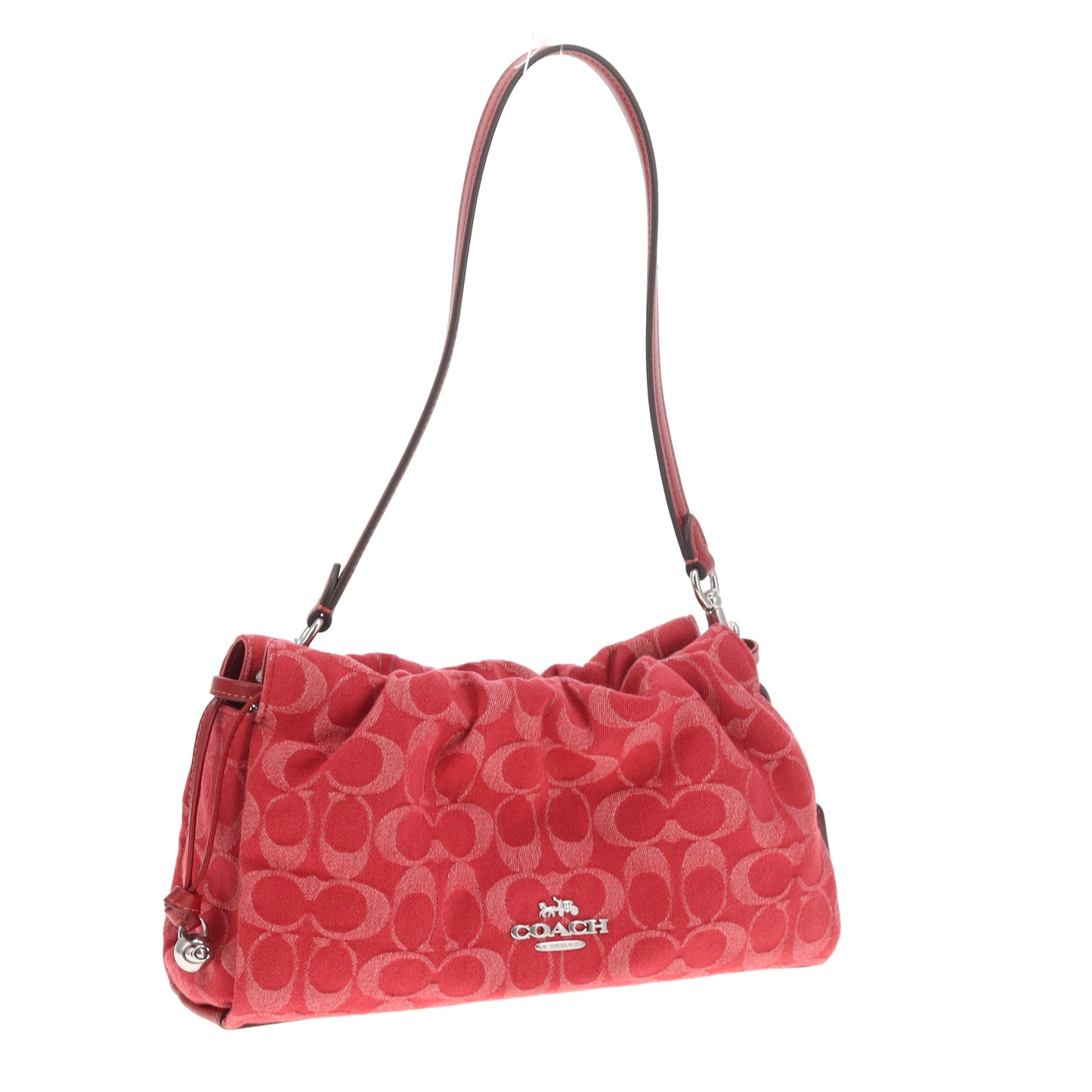 Coach Faye Pouch Shoulder Bag Red Signature Denim