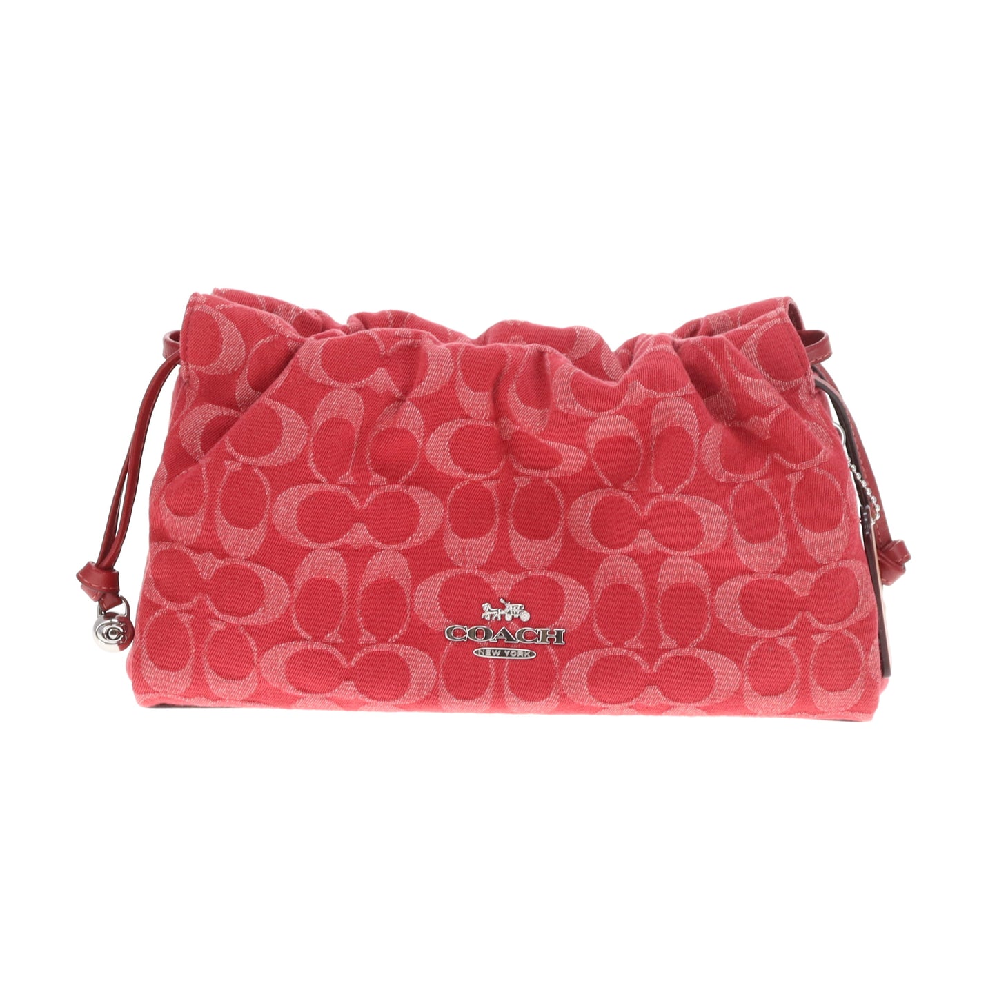 Coach Faye Pouch Shoulder Bag Red Signature Denim