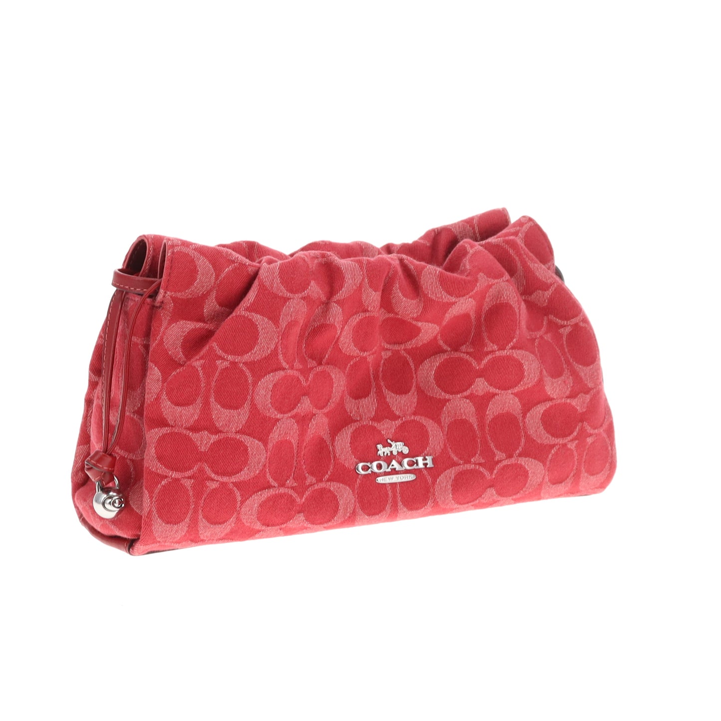 Coach Faye Pouch Shoulder Bag Red Signature Denim