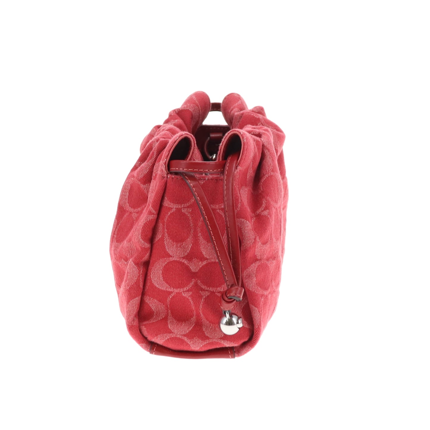 Coach Faye Pouch Shoulder Bag Red Signature Denim