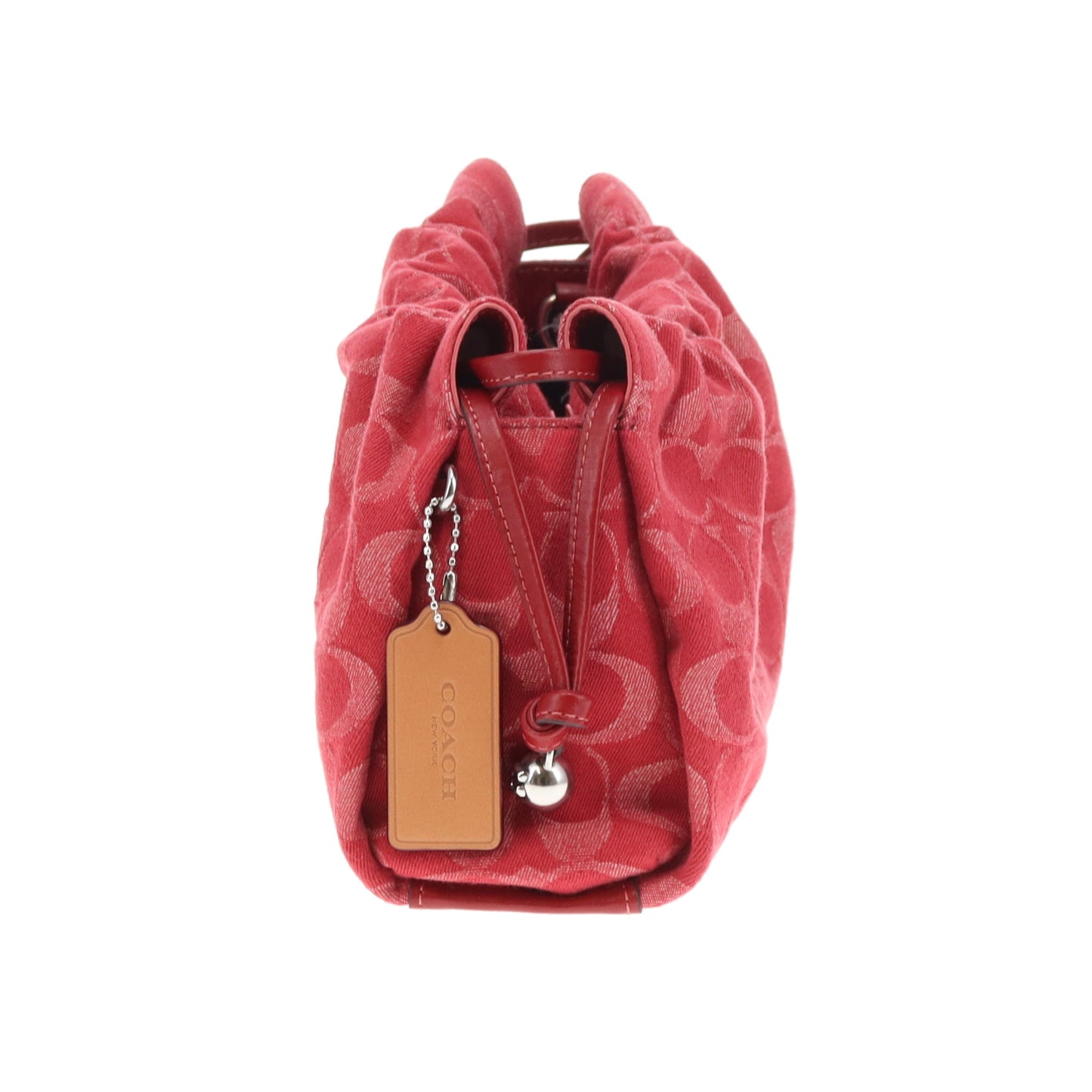 Coach Faye Pouch Shoulder Bag Red Signature Denim