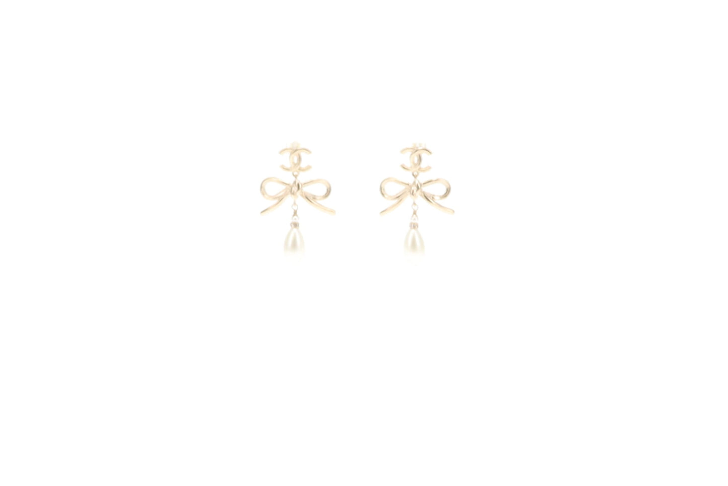 Chanel Dangle Earrings Pearl and Bow Goldtone 2022