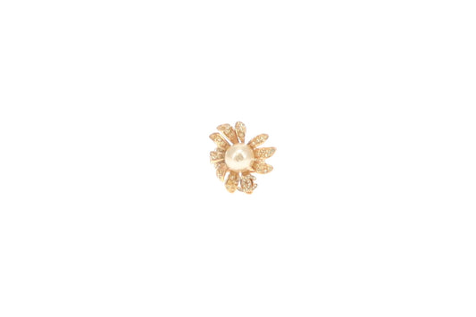 Chanel Cocktail Ring Goldtone With Costume Pearl & Strass Vintage 2005 Size 53