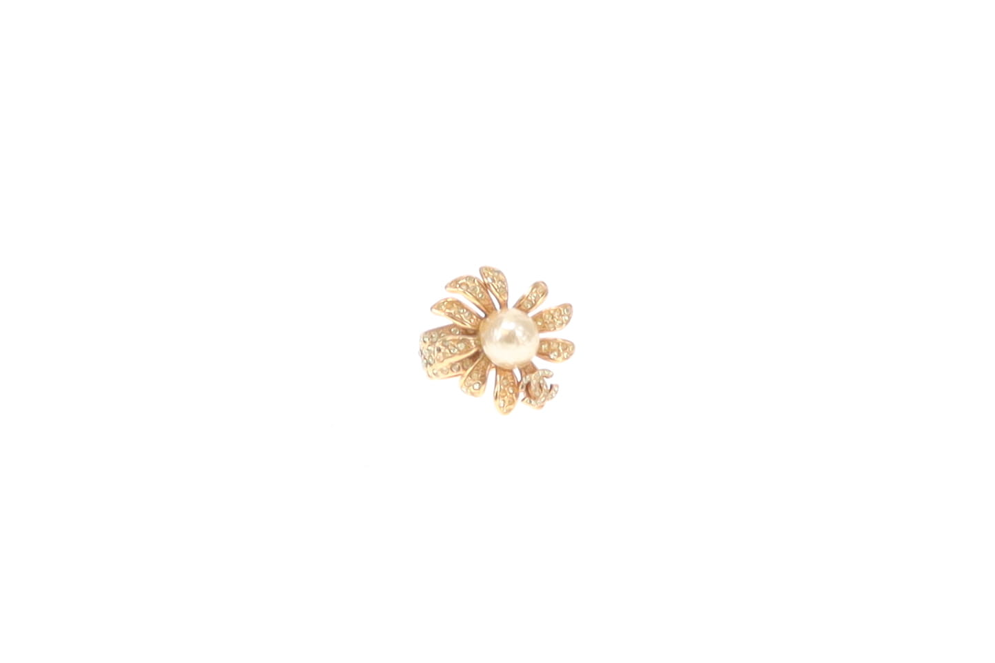 Chanel Cocktail Ring Goldtone With Costume Pearl & Strass Vintage 2005 Size 53