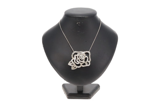Chanel Camelia Strass Detail Large Pendant On Short Chain Necklace 2007P