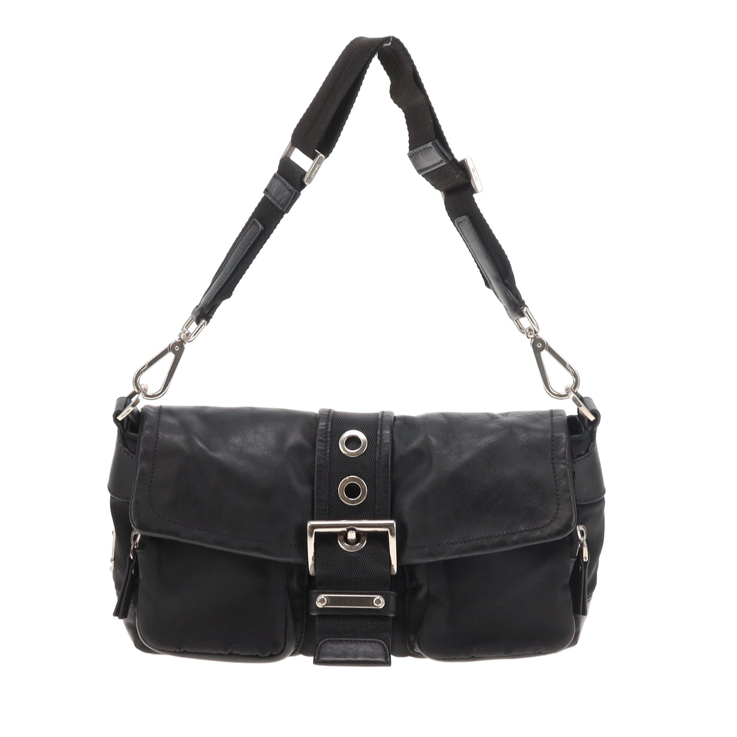 Prada Antic Pushlock Side Pocket Hobo Black