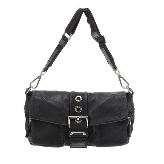 Prada Antic Pushlock Side Pocket Hobo Black