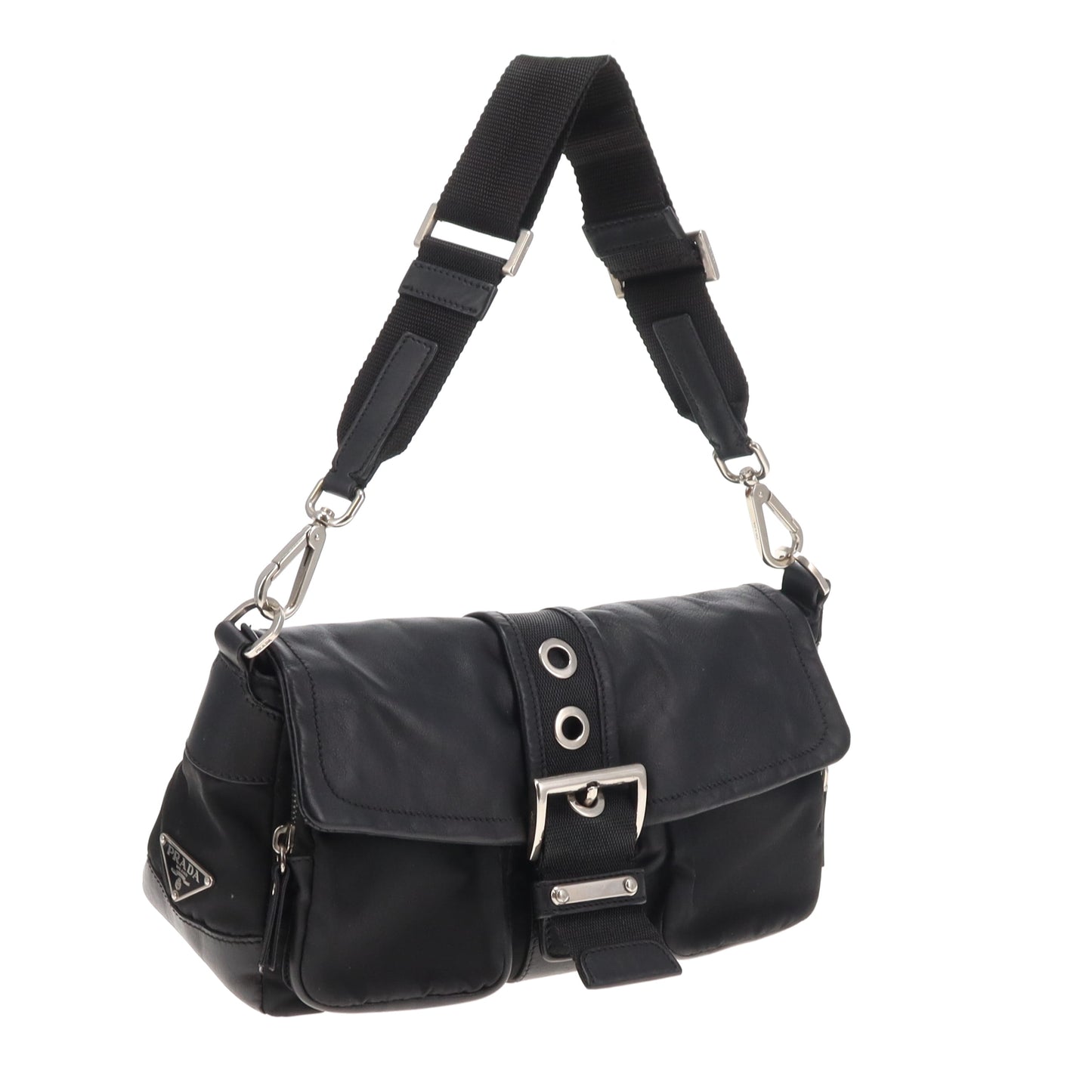 Prada Antic Pushlock Side Pocket Hobo Black
