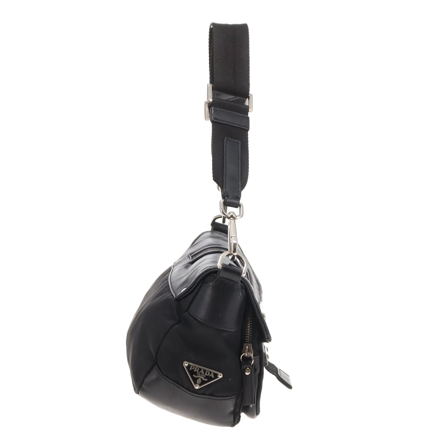 Prada Antic Pushlock Side Pocket Hobo Black
