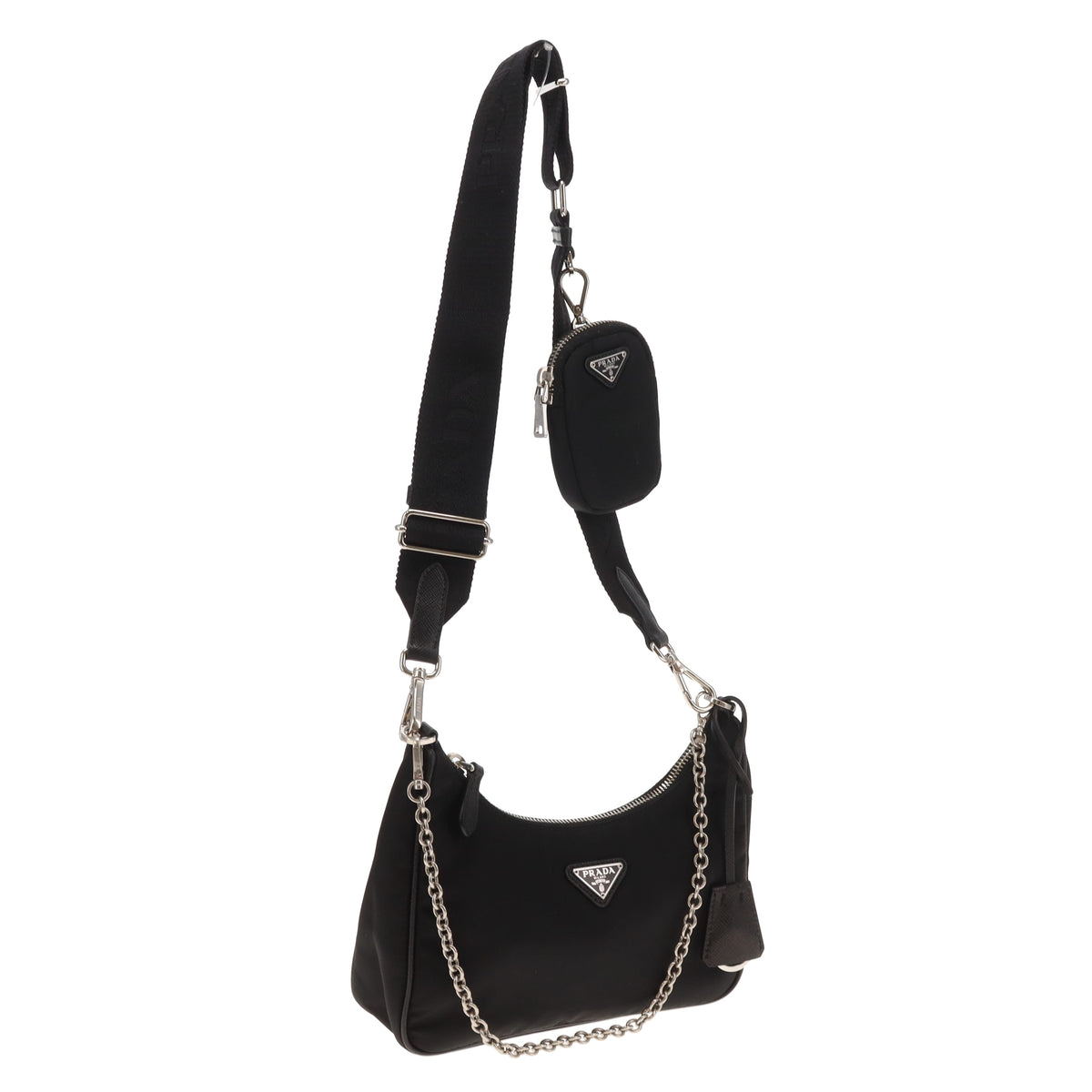 Prada Re-Edition 2005 Black Messenger Bag Multi Pouch