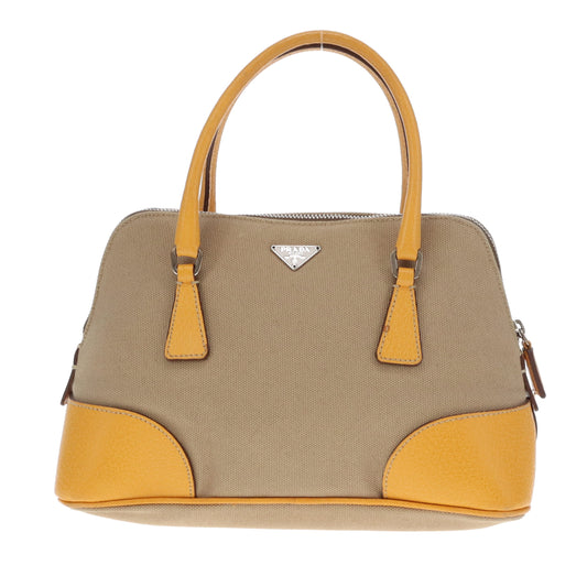 Prada Canvas Dome Bag With Yellow Leather Trims Small